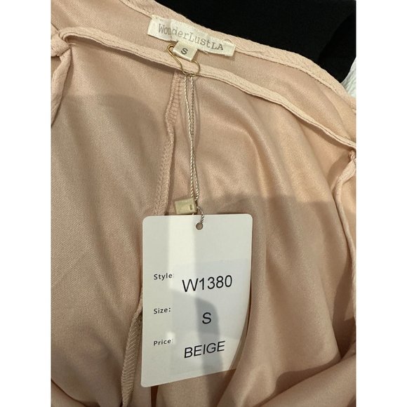 NWT WonderLust LA cold shoulder lace trim tunic top beige SMALL - Picture 4 of 6
